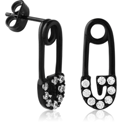BLACK PVD COATED SURGICAL STEEL GRADE 316L JEWELED EAR STUDS PAIR