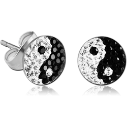 SURGICAL STEEL GRADE 316L VALUE CRYSTALINE JEWELED YIN YANG EAR STUDS PAIR