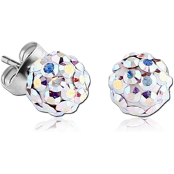 SURGICAL STEEL GRADE 316L EPOXY COATED CRYSTALINE EAR STUDS - PAIR