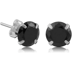 STERLING 925 SILVER PRONG SET JEWELED ROUND EAR STUDS - PAIR