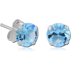 STERLING 925 SILVER PRONG SET JEWELED ROUND EAR STUDS - PAIR