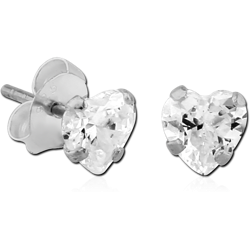 STERLING 925 SILVER PRONG SET JEWELED HEART EAR STUDS - PAIR