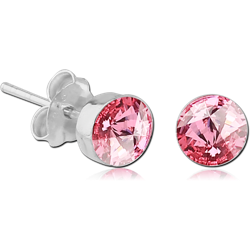 STERLING 925 SILVER ROUND JEWELED EAR STUDS - PAIR