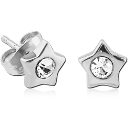 STERLING 925 SILVER STAR EAR STUDS WITH JEWEL - PAIR