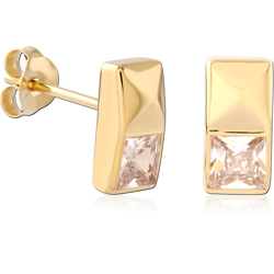 STERLING 925 SILVER GOLD PLATED 14K JEWELED EAR STUDS PAIR