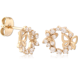 GOLD PVD 18K COATED SURGICAL STEEL GRADE 316L JEWELED EAR STUDS PAIR