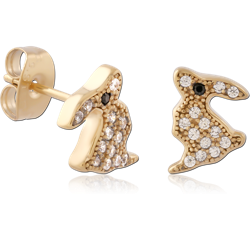 GOLD PVD 18K COATED SURGICAL STEEL GRADE 316L JEWELED EAR STUDS PAIR