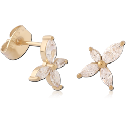 GOLD PVD 18K COATED SURGICAL STEEL GRADE 316L JEWELED EAR STUDS PAIR