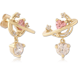 GOLD PVD 18K COATED SURGICAL STEEL GRADE 316L JEWELED EAR STUDS PAIR