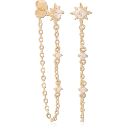 GOLD PVD 18K COATED SURGICAL STEEL GRADE 316L JEWELED EAR STUDS PAIR