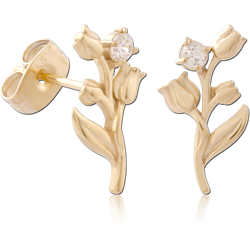 GOLD PVD 18K COATED SURGICAL STEEL GRADE 316L JEWELED EAR STUDS PAIR