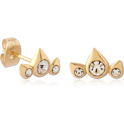GOLD PVD 18K COATED SURGICAL STEEL GRADE 316L JEWELED EAR STUDS PAIR