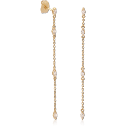 GOLD PVD 18K COATED SURGICAL STEEL GRADE 316L STUD EARRINGS MARQUISE GEM CHAIN DROP