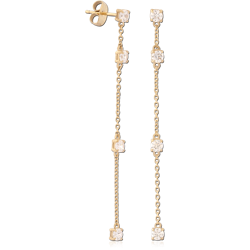 GOLD PVD 18K COATED SURGICAL STEEL GRADE 316L STUD EARRINGS ROUND GEM CHAIN DROP