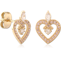 GOLD PVD 18K COATED SURGICAL STEEL GRADE 316L JEWELED EAR STUDS PAIR