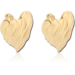 GOLD PVD 18K COATED SURGICAL STEEL GRADE 316L STUD EARRINGS TEXTURED HEART PAIR