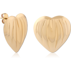 GOLD PVD 18K COATED SURGICAL STEEL GRADE 316L STUD EARRINGS GROOVED HEART PAIR