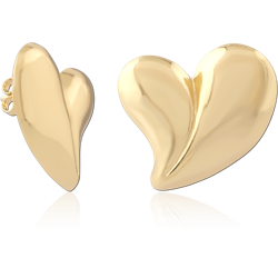 GOLD PVD 18K COATED SURGICAL STEEL GRADE 316L STUD EARRINGS CURVED HEART PAIR