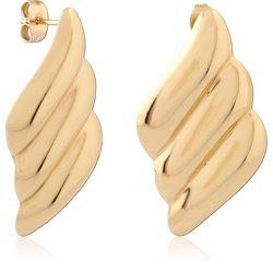 GOLD PVD 18K COATED SURGICAL STEEL GRADE 316L STUD EARRINGS LAYERED WAVE PAIR