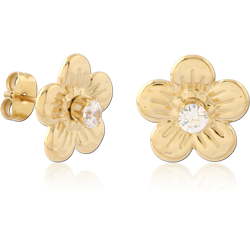 GOLD PVD 18K COATED SURGICAL STEEL GRADE 316L JEWELED EAR STUDS PAIR