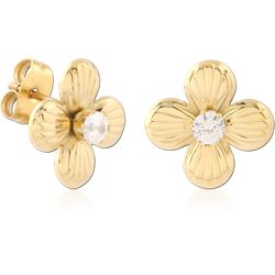 GOLD PVD 18K COATED SURGICAL STEEL GRADE 316L JEWELED EAR STUDS PAIR