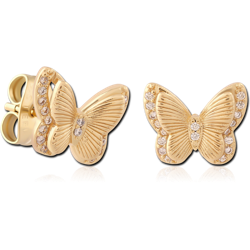 GOLD PVD 18K COATED SURGICAL STEEL GRADE 316L JEWELED EAR STUDS PAIR