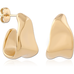 GOLD PVD 18K COATED SURGICAL STEEL GRADE 316L STUD EARRINGS SCULPTED WAVE HALF HOOP