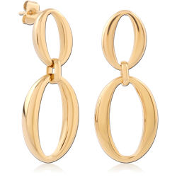 GOLD PVD 18K COATED SURGICAL STEEL GRADE 316L STUD EARRINGS DOUBLE OVAL DROP
