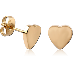 GOLD PVD 18K COATED SURGICAL STEEL GRADE 316L EAR STUDS PAIR - HEART FLAT