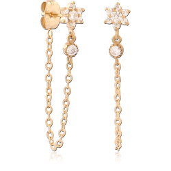 GOLD PVD 18K COATED SURGICAL STEEL GRADE 316L JEWELED EAR STUDS PAIR