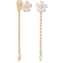 GOLD PVD 18K COATED SURGICAL STEEL GRADE 316L JEWELED CHAIN EAR STUDS PAIR