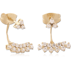 GOLD PVD 18K COATED SURGICAL STEEL GRADE 316L JEWELED BACK EARRINGS WITH STUD PAIR