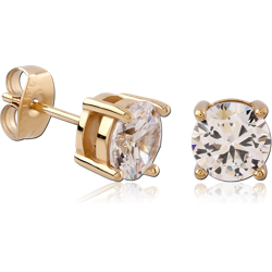 GOLD PVD 18K COATED SURGICAL STEEL GRADE 316L JEWELED EAR STUDS PAIR