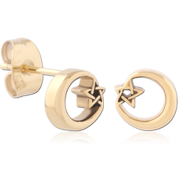 GOLD PVD 18K COATED SURGICAL STEEL GRADE 316L STUD EARRINGS OPEN CIRCLE STAR PAIR