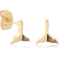 GOLD PVD 18K COATED SURGICAL STEEL GRADE 316L STUD EARRINGS WHALE TAIL PAIR