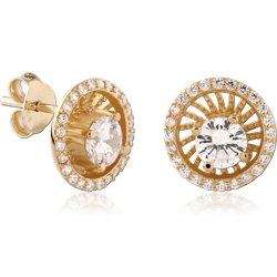 STERLING 925 SILVER GOLD PLATED 18K JEWELED EAR STUDS PAIR