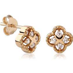 STERLING 925 SILVER GOLD PLATED 18K JEWELED EAR STUDS PAIR