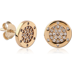 STERLING 925 SILVER GOLD PLATED 18K JEWELED EAR STUDS PAIR