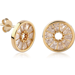 STERLING 925 SILVER GOLD PLATED 18K JEWELED EAR STUDS PAIR