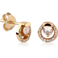 STERLING 925 SILVER GOLD PLATED 18K JEWELED EAR STUDS PAIR