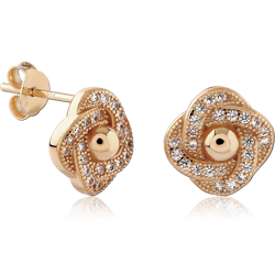 STERLING 925 SILVER GOLD PLATED 18K JEWELED EAR STUDS PAIR