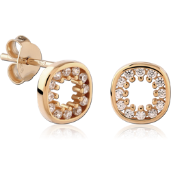 STERLING 925 SILVER GOLD PLATED 18K JEWELED EAR STUDS PAIR