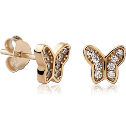 STERLING 925 SILVER GOLD PLATED 18K JEWELED EAR STUDS PAIR