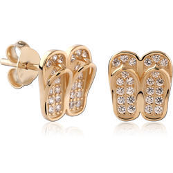 STERLING 925 SILVER GOLD PLATED 18K JEWELED EAR STUDS PAIR