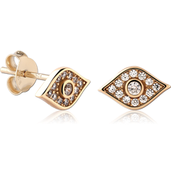 STERLING 925 SILVER GOLD PLATED 18K JEWELED EAR STUDS PAIR