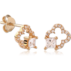 STERLING 925 SILVER GOLD PLATED 18K JEWELED EAR STUDS PAIR