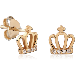 STERLING 925 SILVER GOLD PLATED 18K JEWELED EAR STUDS PAIR