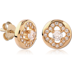 STERLING 925 SILVER GOLD PLATED 18K JEWELED EAR STUDS PAIR
