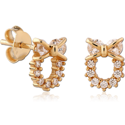 STERLING 925 SILVER GOLD PLATED 18K JEWELED EAR STUDS PAIR