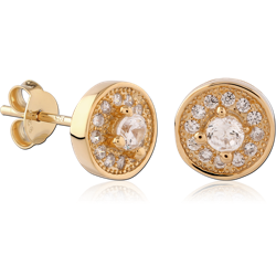 STERLING 925 SILVER GOLD PLATED 18K JEWELED EAR STUDS PAIR